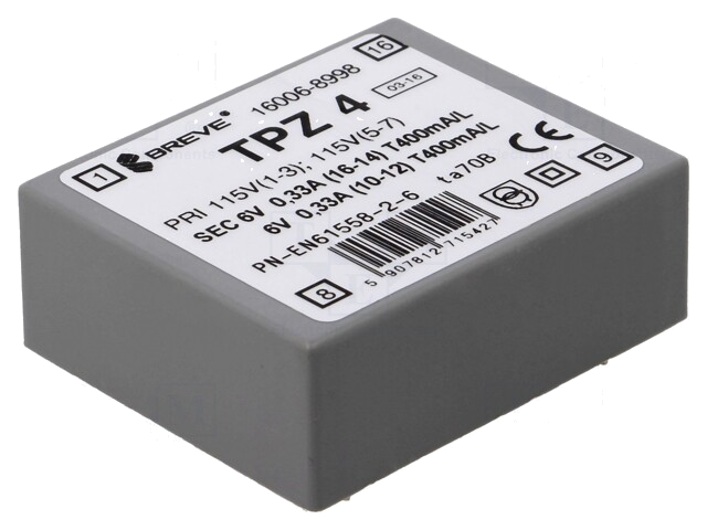 Transformator: netwerk; 4VA; 115VAC,230VAC; 6V; 6V; PCB; IP00 Transformator: netwerk; 4VA; 115VAC,230VAC; 6V; 6V; PCB; IP00